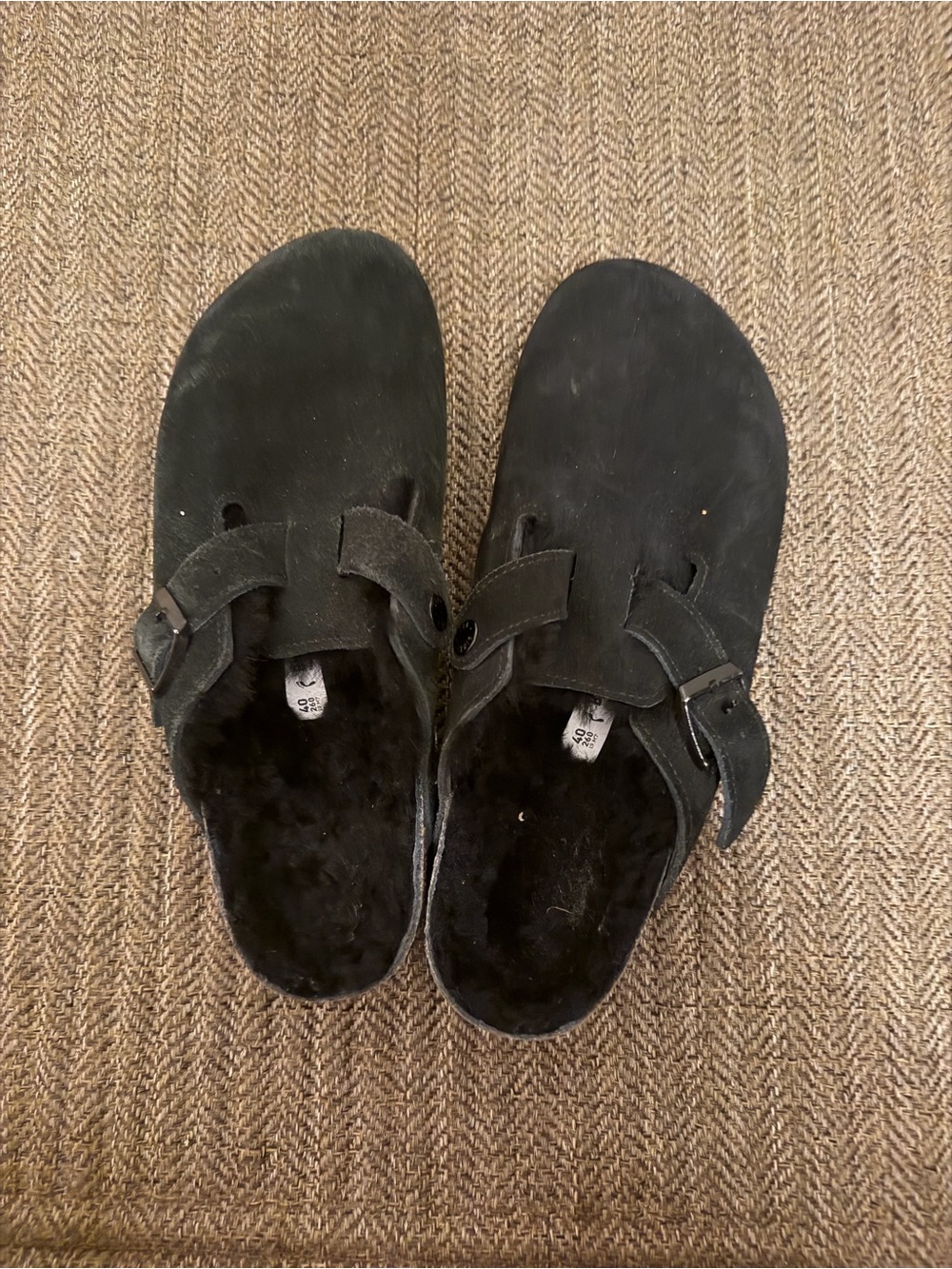 Womens Black Suede Slip-On Clog with Buckle